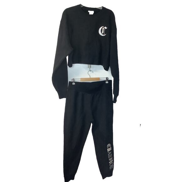 Champion Women's XL Reverse Weave Two Piece Set Cropped Top and Pants Black - Picture 1 of 14